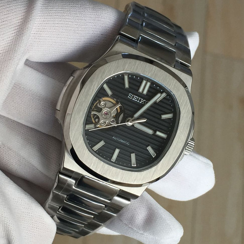 Seiko Mod Nautilus Black Open Heart NH38