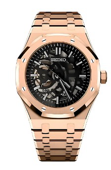 Seiko Mod Royal Oak Skeleton Rose Gold NH70 Automático