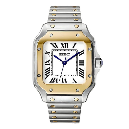 Seiko Mod Santos Gold Bezel NH35 Automatic