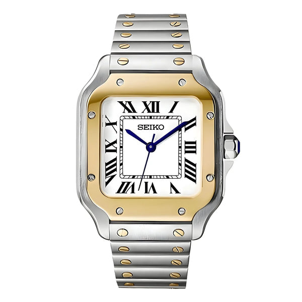 Seiko Mod Santos Bisel Gold NH35 Automático