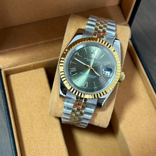 Seiko Mod Datejust Two Tone Roman Olive Green NH35 Automático