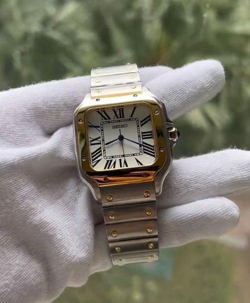 Seiko Mod Santos Gold Bezel NH35 Automatic