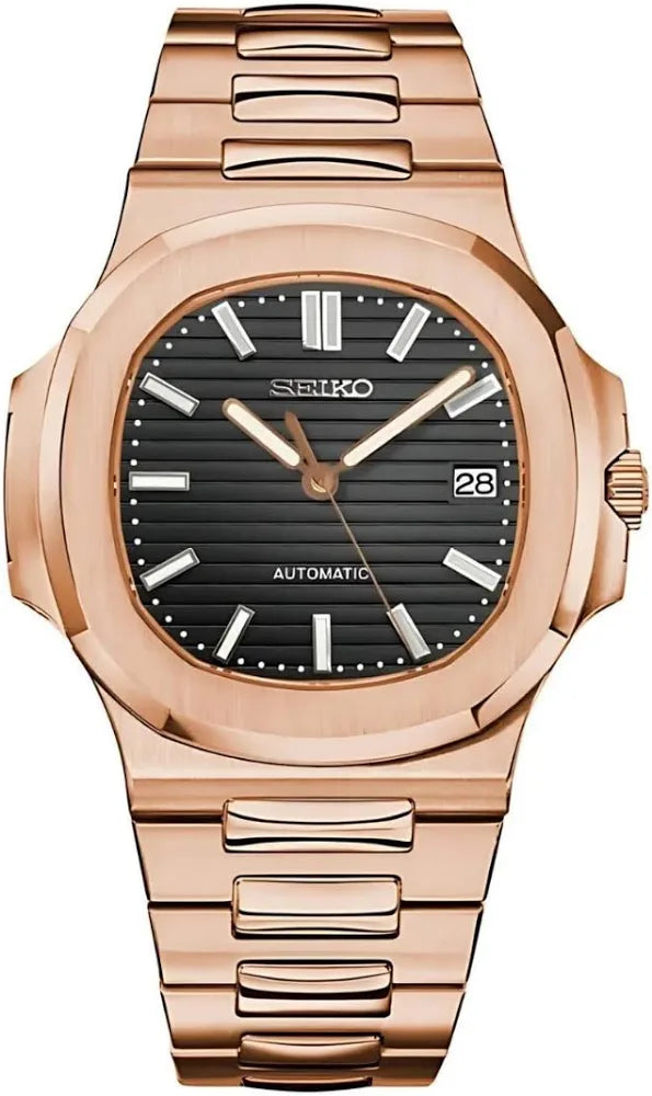 Seiko Mod Nautilus Black Rose Gold NH35 Automático