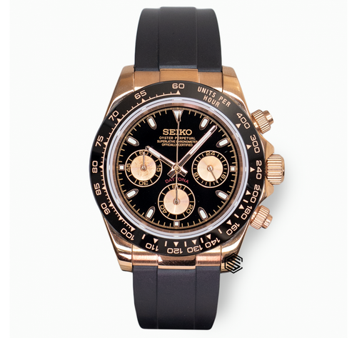 Seiko Mod Daytona Rose Gold Dial Black VK63 MecaQuartz