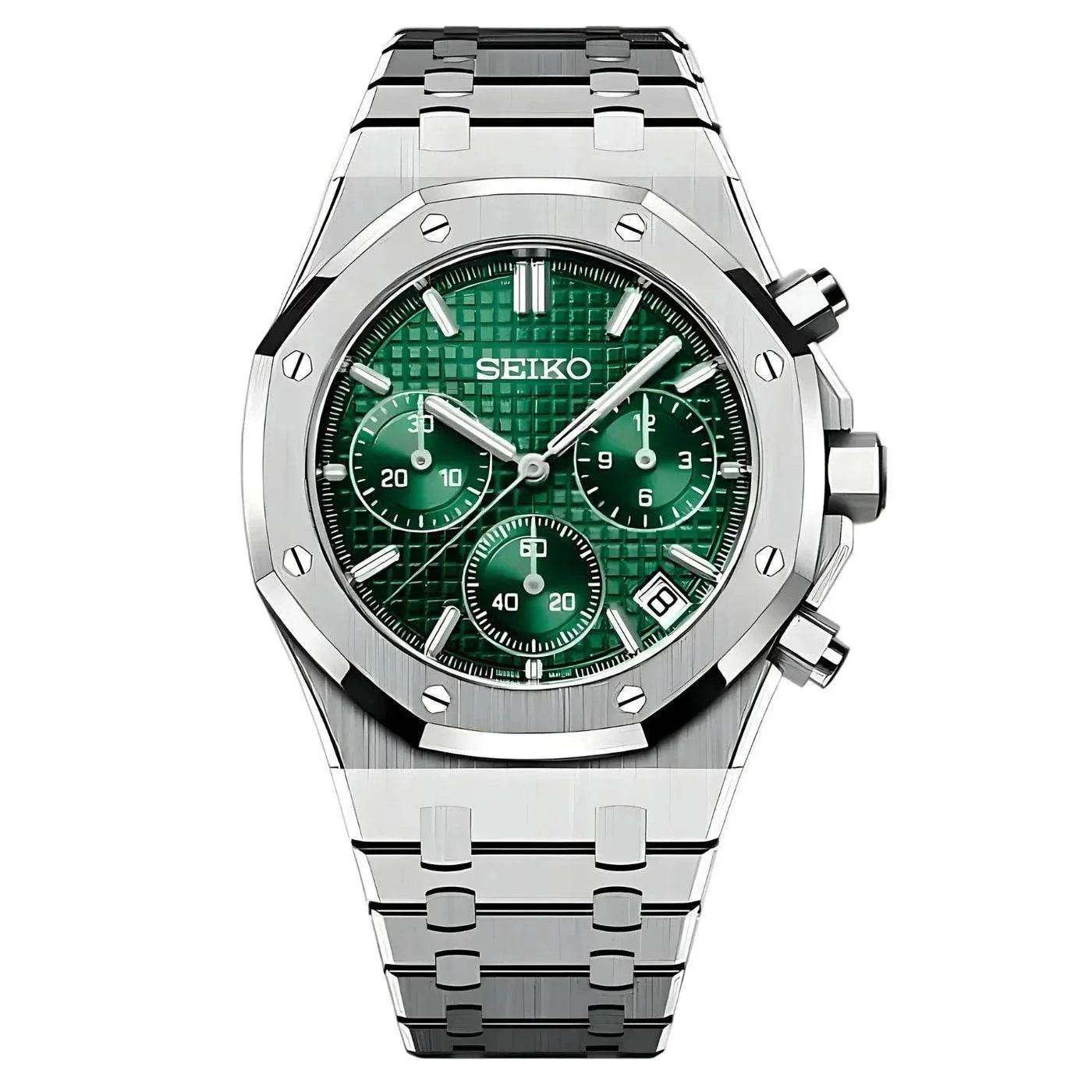 Seiko Mod Royal Oak Chrono Green VK63 Meca Quartz