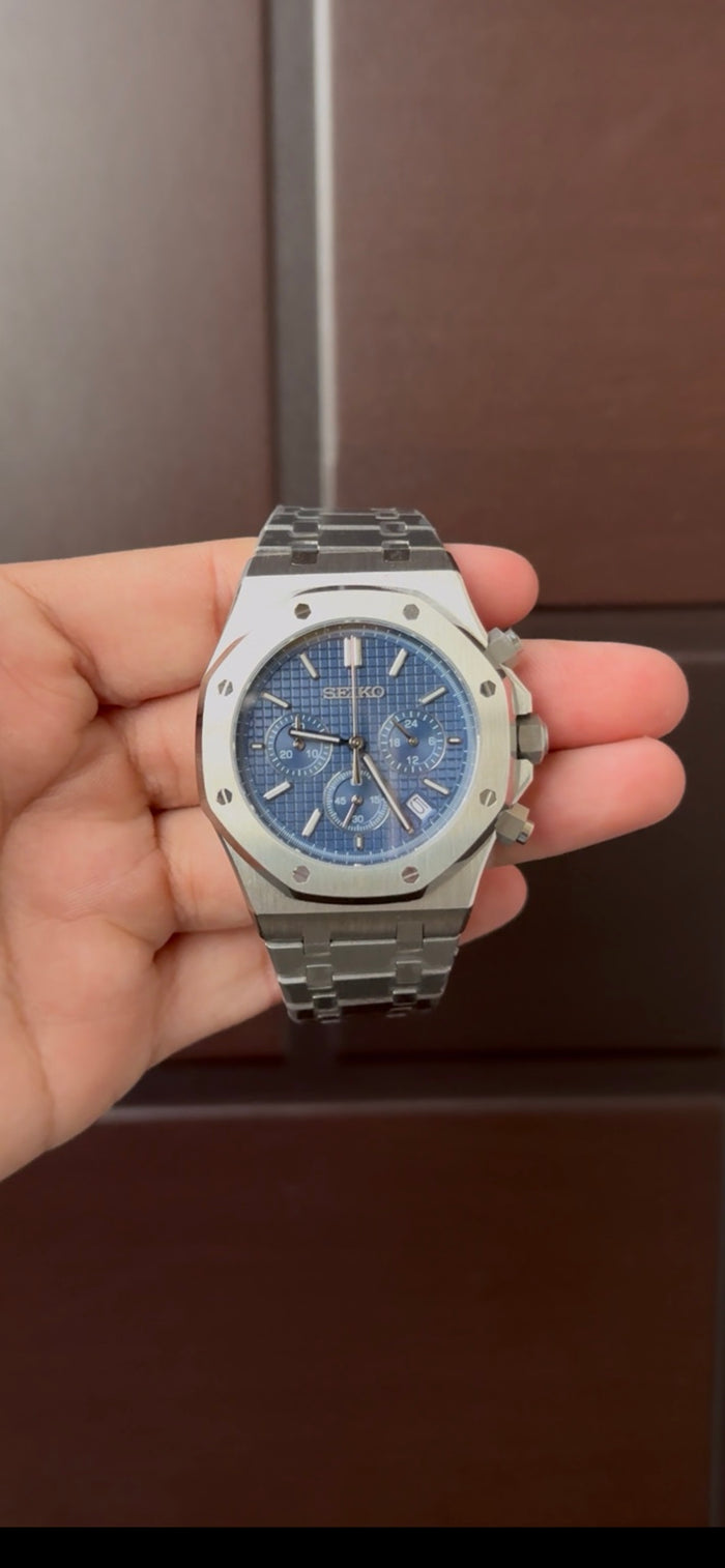 Seiko Mod Royal Oak Chrono Blue VK63 MecaQuartz