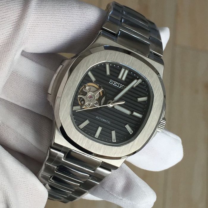 Seiko Mod Nautilus Black Open Heart NH38