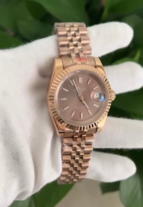 Seiko Mod Datejust Rose Gold Chocolate NH35 Automático
