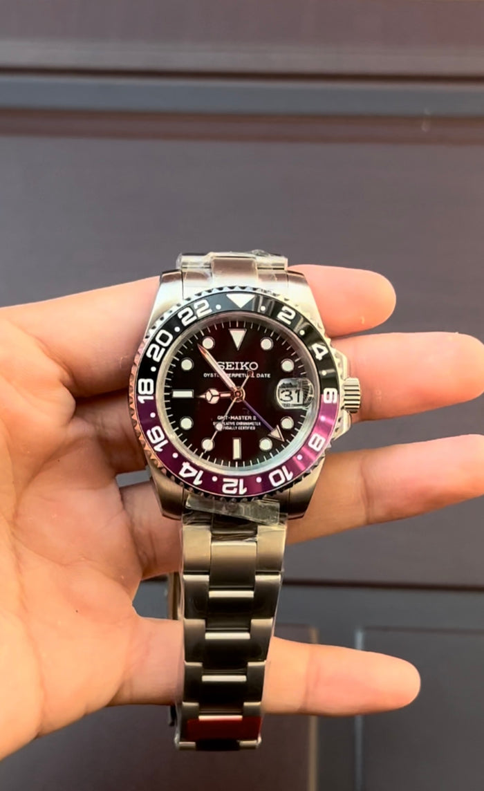 Seiko Mod GMT Purple Green NH34 Automático