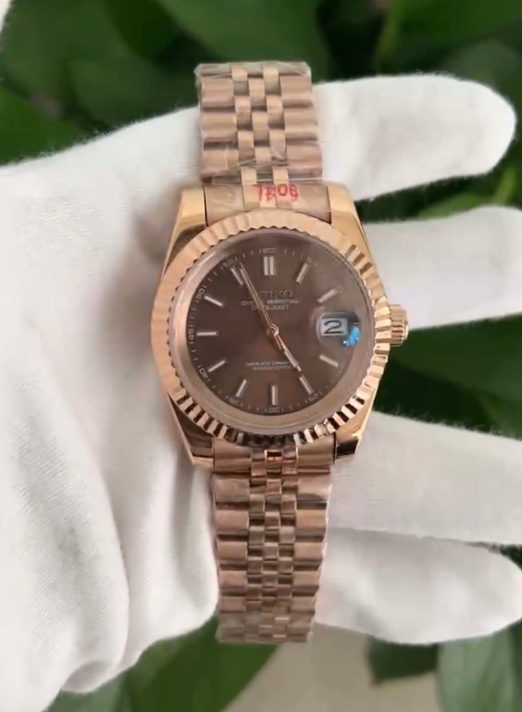 Seiko Mod Datejust Rose Gold Chocolate NH35 Automático