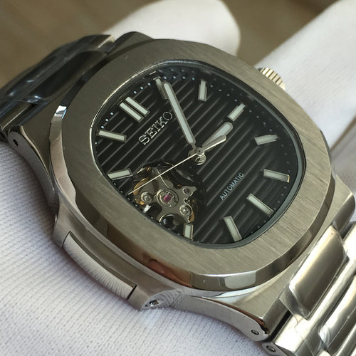 Seiko Mod Nautilus Black Open Heart NH38