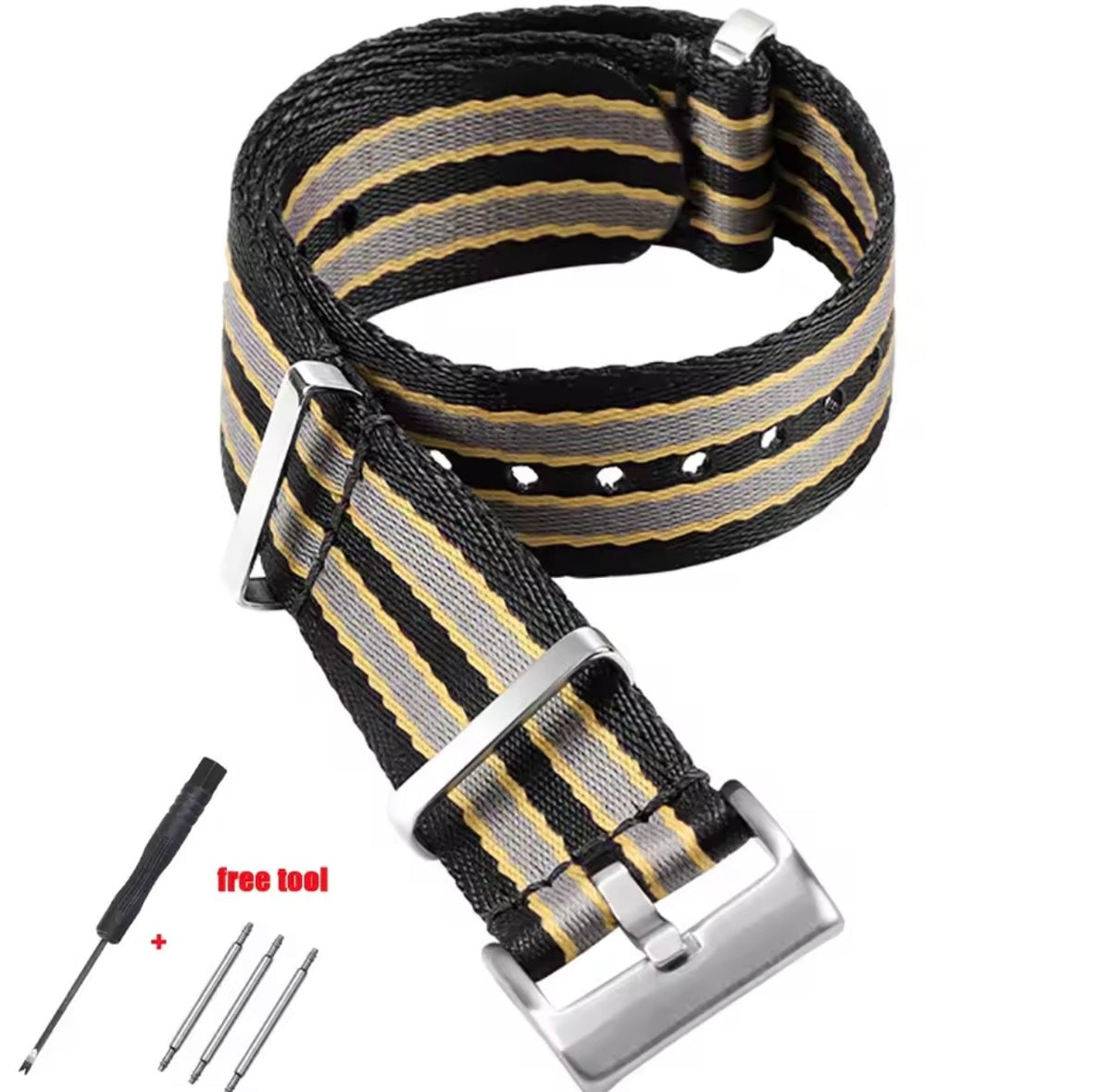 Brazalete Seamaster 007 estilo NATO negro gris y amarillo