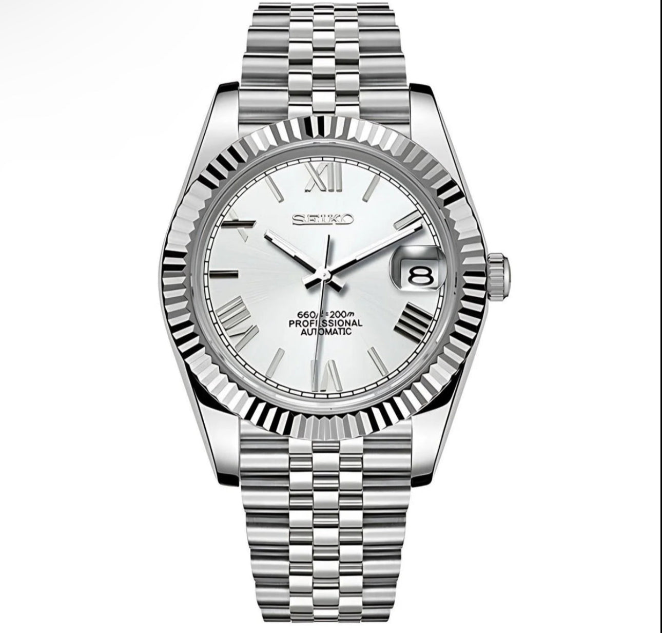 Seiko Mod Datejust Roman White NH35 Automático