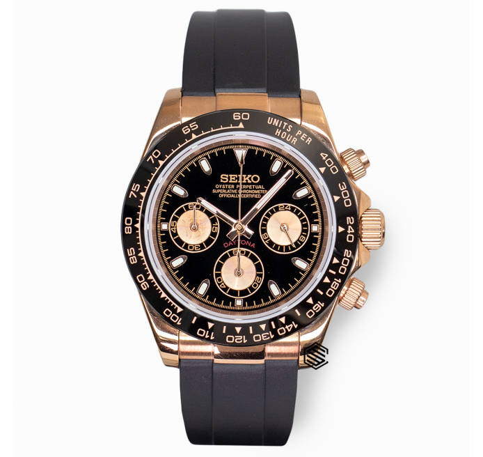 Seiko Mod Daytona Rose Gold Dial Black VK63 MecaQuartz