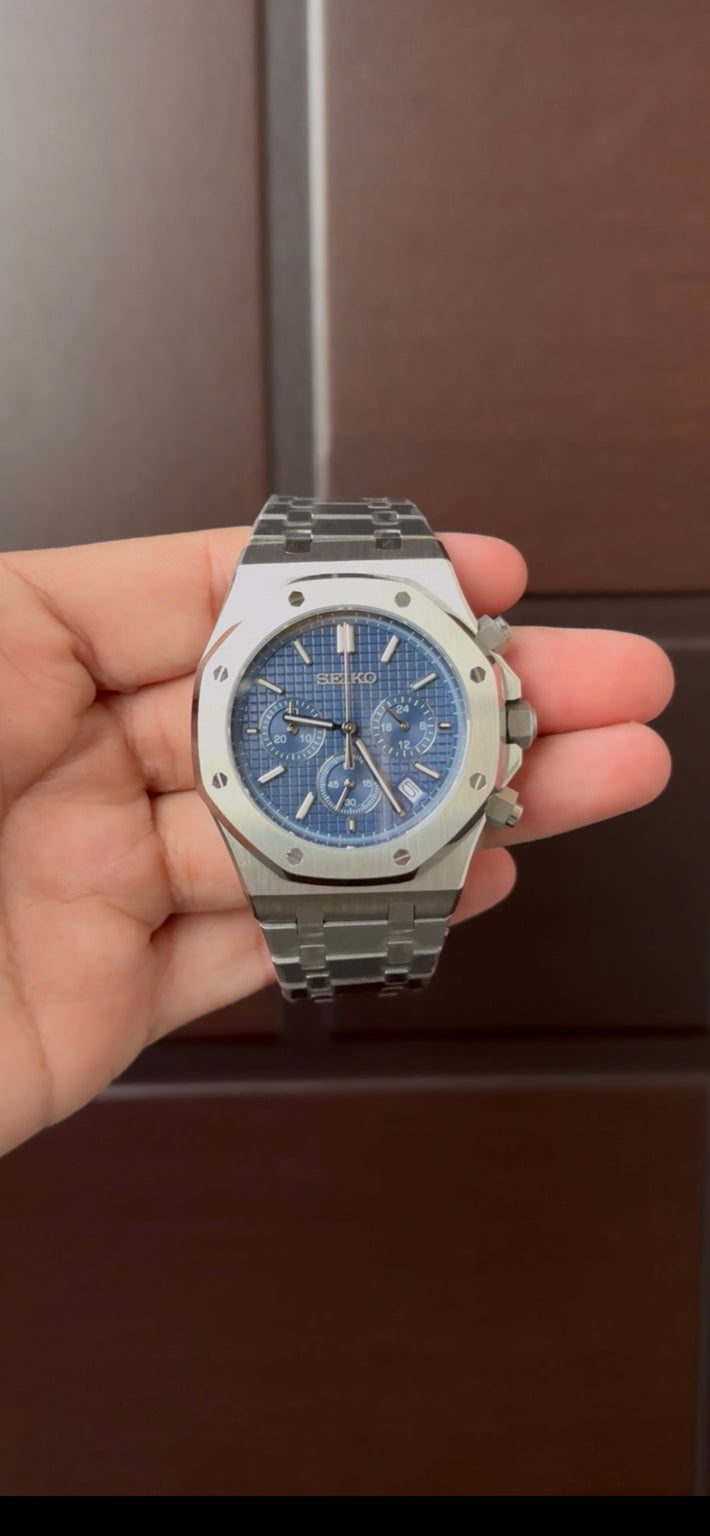 Seiko Mod Royal Oak Chrono Blue VK63 MecaQuartz