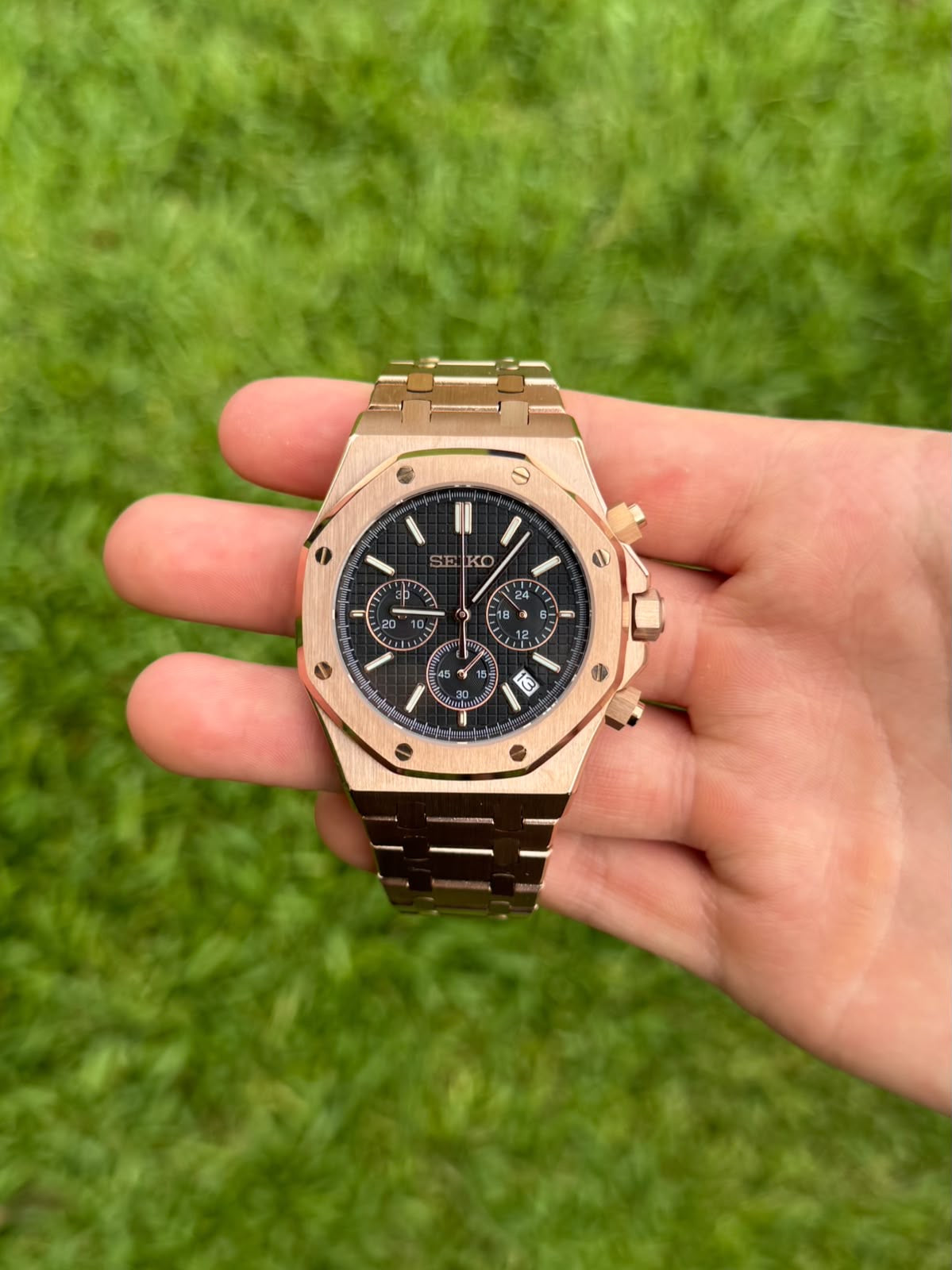 Seiko Mod Royal Oak Chrono Rose Gold VK63 MecaQuartz