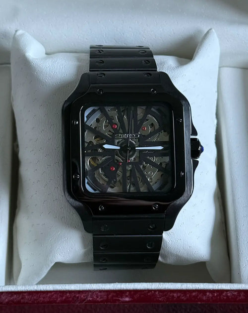 Seiko Mod Santos Skeleton Full Black NH70 Automático